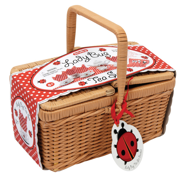 toy tea set with basket