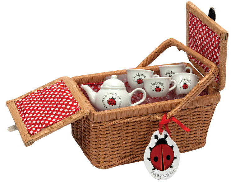 toy tea set with basket